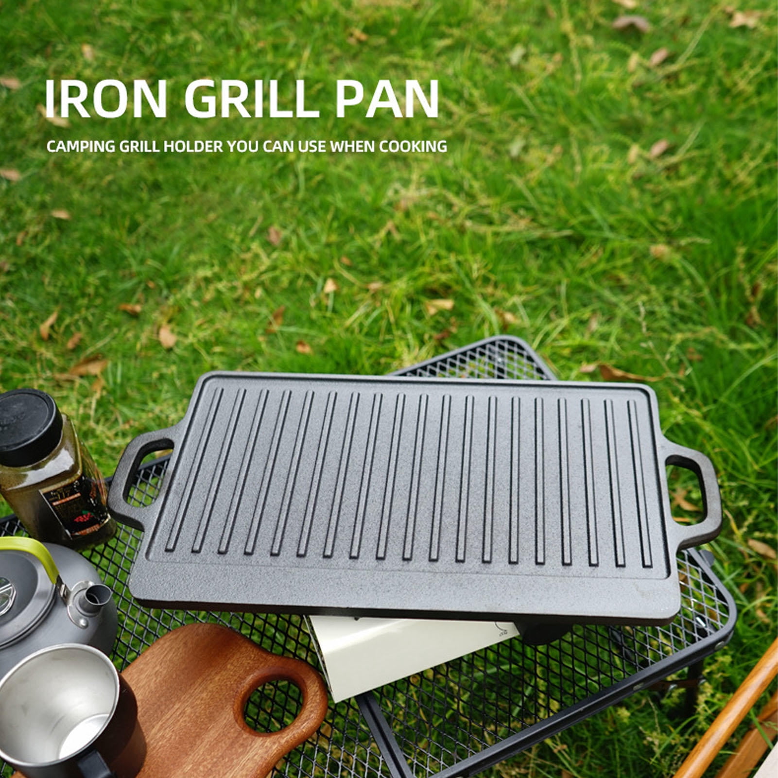 Yajisi 9.8”×18.1” Double‑Sided Iron Griddle Plate – Fast Even Heating, Reversible for Gas & Induction, Ideal for Outdoor Camping & Korean BBQ