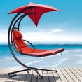 thumbnail image 5 of Lacoo Outdoor Hanging Curved Chaise Lounge Chair Patio Swinging Hammock w/ Pillow, Canopy & Stand for Backyard, Orange, 5 of 9