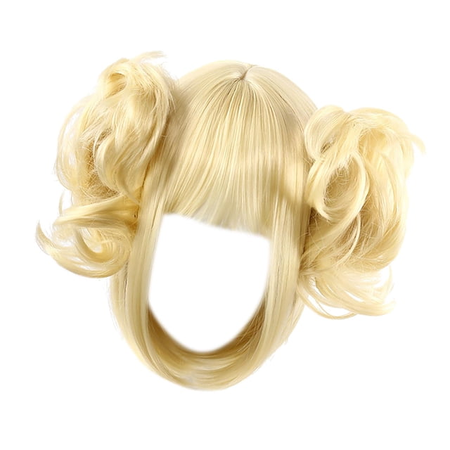 Peluca de fibra sintética suave con moños para cosplay, ideal para presentaciones en el escenario, fiestas de máscaras y recuerdos.