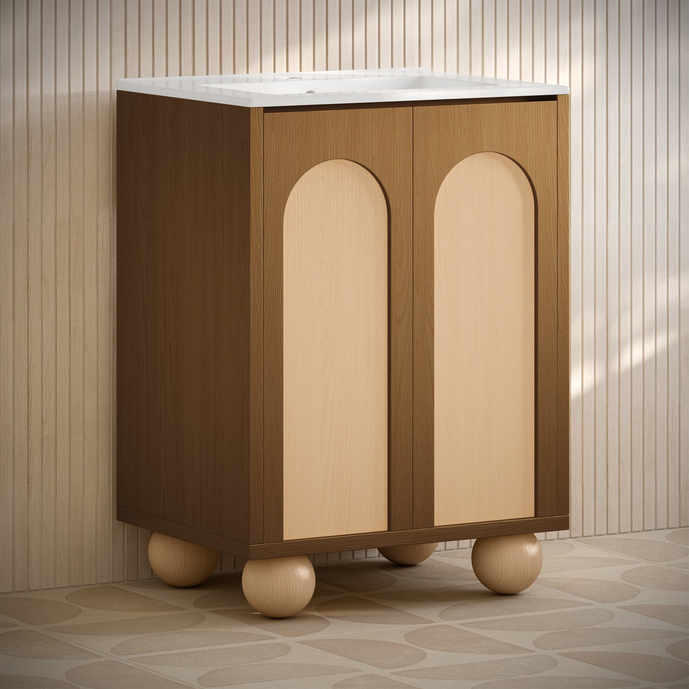 Plaisir II 24" Freestanding Bathroom Vanity in Brown Oak with Sink Top