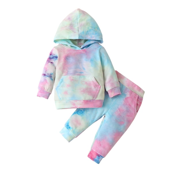 Sudadera Para Niños Recién Nacidos, Bebés, Niñas Y Niños, Conjunto De Pantalones Con Capucha Y Tinte De Corbata De Arcoíris, Ropa Verde Odeerbi LM103-4682