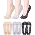 thumbnail image 1 of BRILLAR Calcetines invisibles de corte bajo antideslizantes de algodón con encaje para mujer (3 pares), 1 of 5