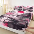 thumbnail image 3 of Homewish Japan Ink Painting Twin Sheet Sets,Japanese Natural Scenery Twin Fitted Sheet,Pink Flower Waterfall Flat Sheet For Adults,Ultra Soft Home Decor,3 Pieces, 3 of 7