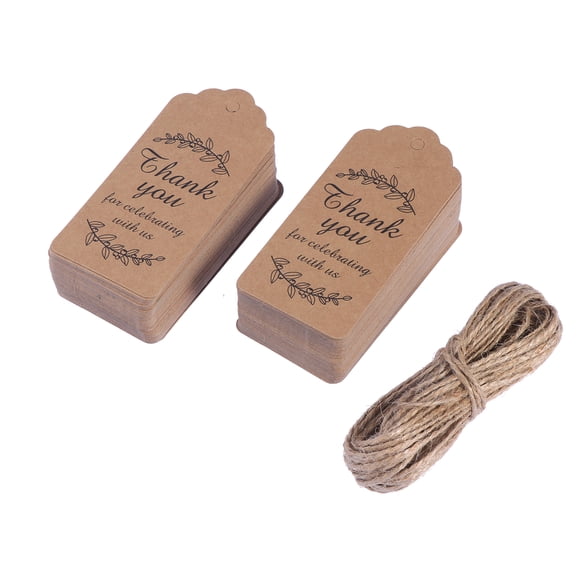 KAKOWELY 101pcs Kraft Paper Tags Thank You Notes with Jute Twine Gifts Favors Tags Message Cards for Thanksgiving Wedding Christmas,3.74"X1.77"X0.02"