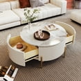 thumbnail image 4 of Table Basse Ronde Moderne de 31,5 Pouces avec 2 Grands Tiroirs, Accent de Rangement pour Salon et Appartement, Blanc Cassé, 4 of 8