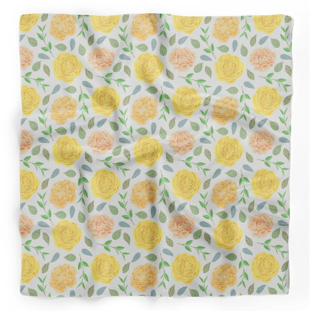Bimba White Beech Leaves & Begonia Floral Printed Pure Silk Scarf For Hair Neck Head Bandanas For Women 40 x 40 Inches