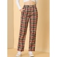 thumbnail image 2 of INSPIRE CHIC Pantalones a cuadros casuales para mujer, bolsillos, pierna recta, trabajo, oficina, pantalones Rojo Marrón Beige S, 2 of 6