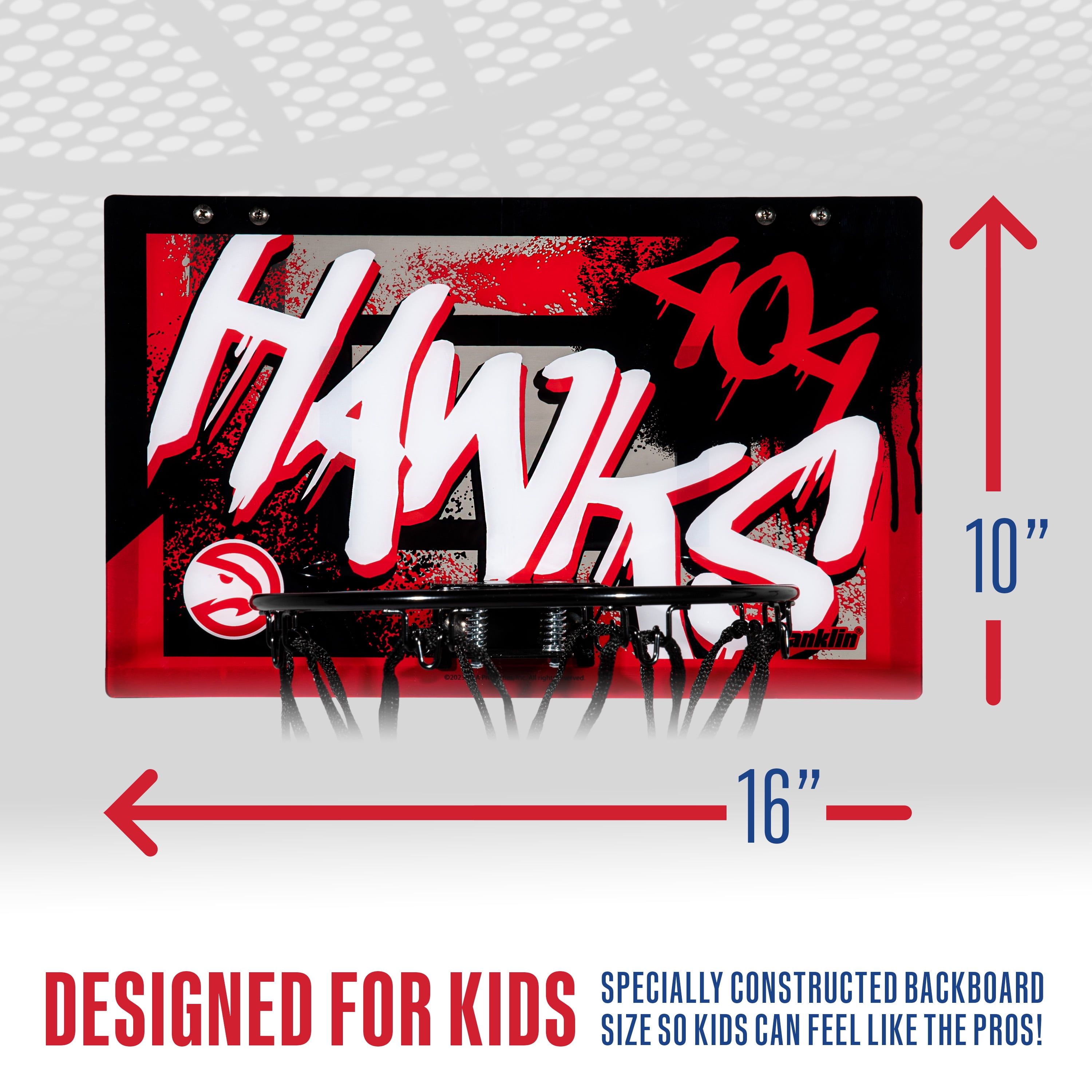 Franklin Sports NBA Atlanta Hawks Over the Door Basketball Hoop - Kids Indoor Basketball Hoop with Mini Basketball - NBA Fan Shop Mini Hoop for Bedroom + Office - Over the Door Mini Hoop Set