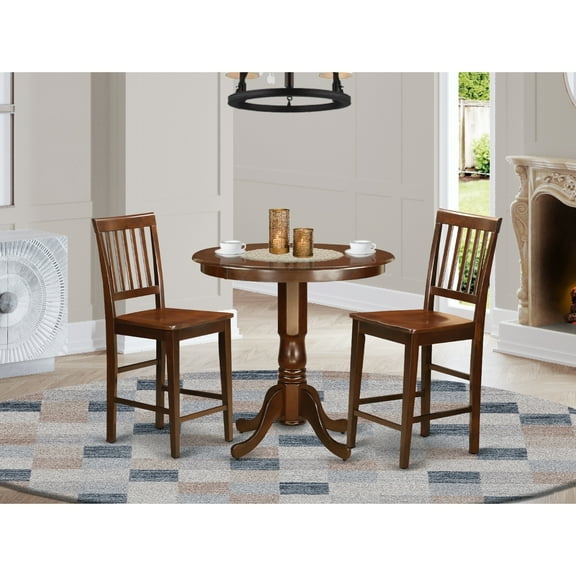 Counter Height Dining Set - Round Table & 2 Chairs - Modern Kitchen Set - 36" Table - Buttermilk Base & Cherry Top