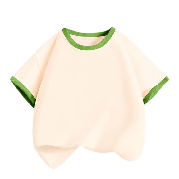 hoksml Kids Oversized Short Sleeve T Shirt with Contrast Crew Neck and Cuffs Casual Solid Color Top for Playdates and Everyday Wear