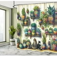 thumbnail image 2 of Ambesonne Colorful Shower Curtain, Vintage Botany Boho Leaves, 69"Wx70"L, Beige Fern Green Teal, 2 of 4