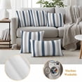 thumbnail image 6 of Blue Gray Striped Outdoor Waterproof Pillow Covers, Farmhouse Stripe Art Decorative Square Throw Pillowcase Sofa Cushion Sham for Patio/Couch/Chair, 18"x18" 2 Pack, 6 of 8