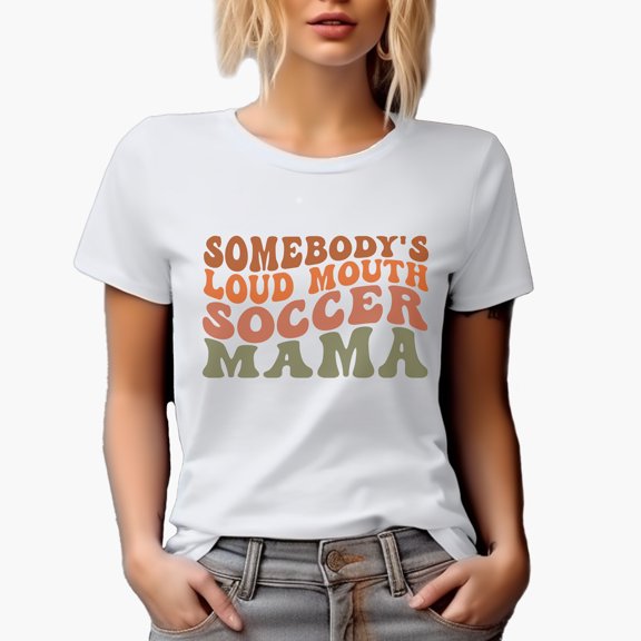 Somebody's Loud Mouth Soccer Mama, Groovy Retro Wavy Text Merch Gift, White T-Shirt, Small
