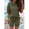 thumbnail image 3 of Osfvolr Women 2 Piece Crochet Outfits Summer Knit Lounge Sets Short Sleeve Tops and Shorts Beach Set  Green S, 3 of 5