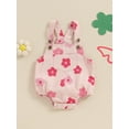 thumbnail image 5 of Mevireiy Newborn Baby Girls Denim Overalls Sleeveless Button Strap Floral Print Suspender Pocket One Piece Romper Shorts, 5 of 9