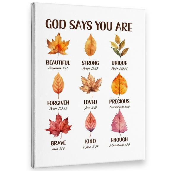 Fall Leaves Christian Inspirational Wall Art Decor Canvas God Says You Are Scripture Pictures Wall Decorations Art, Bible Verse Farmhouse Framed Prints Artwork For Bedroom Dorm Decor