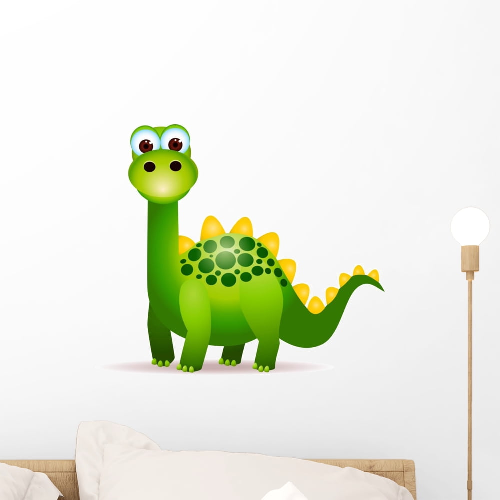 Cute Green Dinosaurs Cartoon Wall Decal by Wallmonkeys Peel and Stick