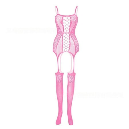 Chuancc Womens Underwear Women S Fashion 1 Piece Set Of Erotic Lingerie Sexy Garter Net Stockings Open Bottom Non Slip Transparent Stockings Sexy Underwear for Women Sex Bra Clearance Pink One Size
