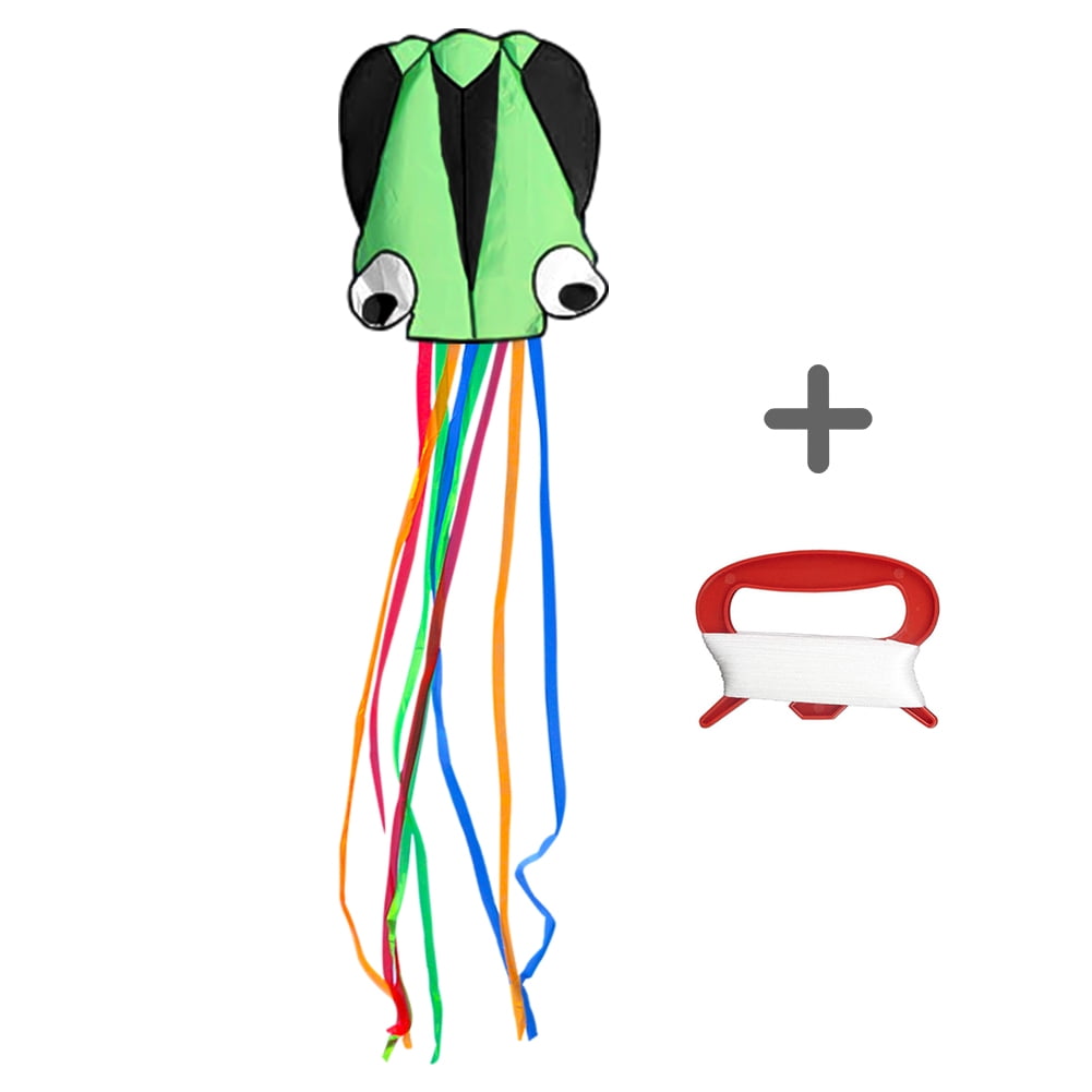 Big Octopus Flyer Kite for Kids, Outdoor Fun Sports Kite with Long Colorful Tail, Green
