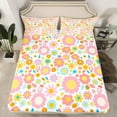thumbnail image 2 of Feelyou Teens Flower Floral Queen Sheet Sets, Cute Groovy Blossoms Plant Flat Sheet, Kawaii Princess Style Queen Fitted Sheet, Breathable Home Decor, 4pcs, 2 of 7