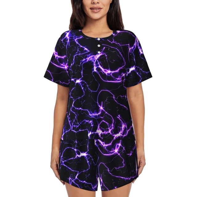 Fotbe Galaxy Lightning Conjunto de Pijama Estampado para Mujer, 2 Piezas, Ropa de Dormir con Camiseta de Manga Corta y Shorts Suaves-X-Large