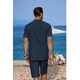 thumbnail image 3 of COOFANDY Men's 2 Pieces Linen Set Casual Henley Shirts Short Sleeve Beach Yoga Shorts Summer Pants Outfits, 3 of 5