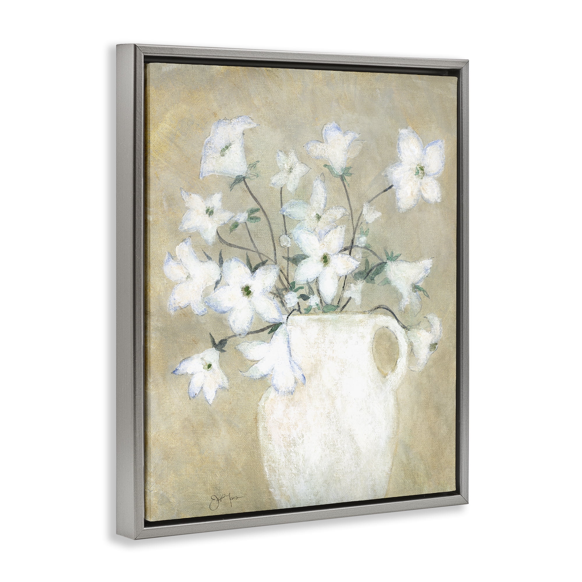 Stupell Industries Beige Rustic Pottery Plants & Flowers Painting Gray Floater Framed Canvas Art Print Wall Art, 25 x 31