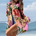 thumbnail image 4 of Ruimatai Summer Beach Cover Ups for Women Tops Swimsuit Summer Casual Turn-down Collar Long Sleeve Printed Smock Buttons With Pocket Shirt Dresses, 4 of 7