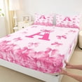 thumbnail image 4 of Erosebridal Pink Bowknot Queen Sheet Sets for Girl, Initial C Letter Bed Set, 4-Piece, 4 of 5