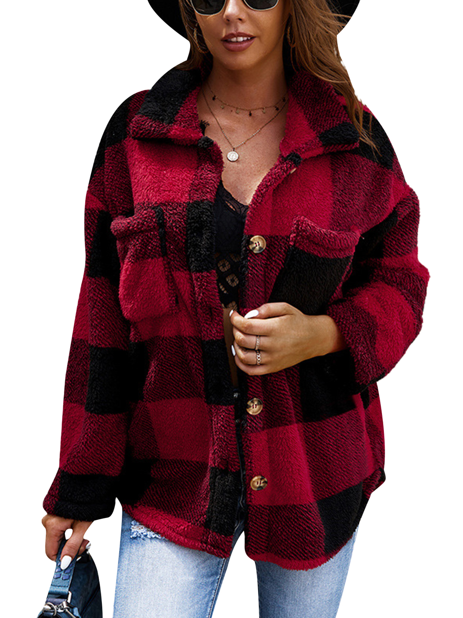 Yuemengxuan Women Plaid Jacket with 