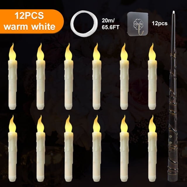 Velas Flotantes sin llama con varita mágica, velas cónicas Led eléctricas parpadeantes remotas, fiesta de cumpleaños de Halloween, 12/24/36 piezas