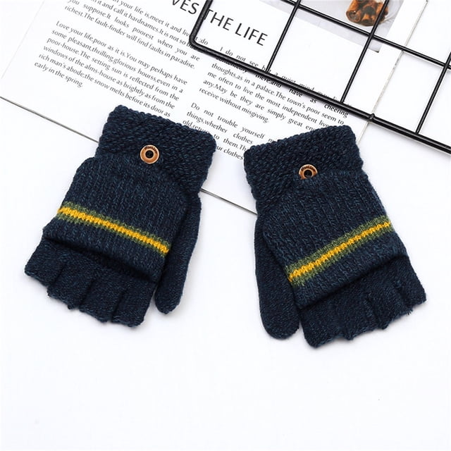 Version Coréenne des Gants à Demi-Doigts Rayés pour Hommes et Enfants, Hiver, Voyage, Rouge Brique, Taille Unique