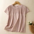 thumbnail image 2 of Lenpel Line Tops for Women Trendy Short Sleeve Ruffle Crew Neck Pleated Solid Color T-Shirts Fashion Casual Blouses, 2 of 5