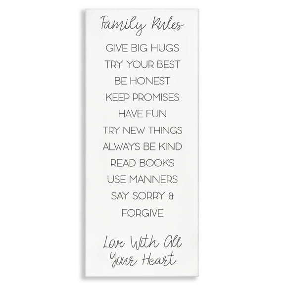 Stupell Industries Minimal Family Rules Typography Painting Gallery Wrapped Canvas Art Print Wall Art, 10 x 24