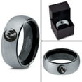 thumbnail image 4 of Tungsten Crescent Moon Howling Wolf Forest Trees Engraved Band Ring 8mm Men Women Comfort Fit Black Dome Brushed Gray Polished, 4 of 4