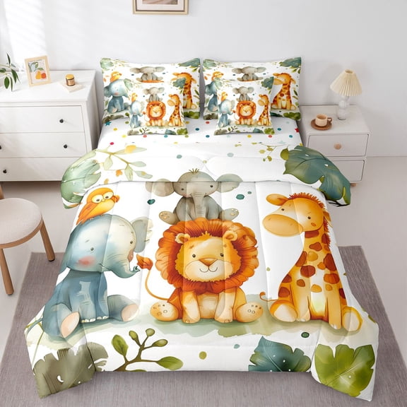 Castle Fairy Lion Elephant Giraffe Twin Bedding Sets,Botanical Bedding Comforter Set