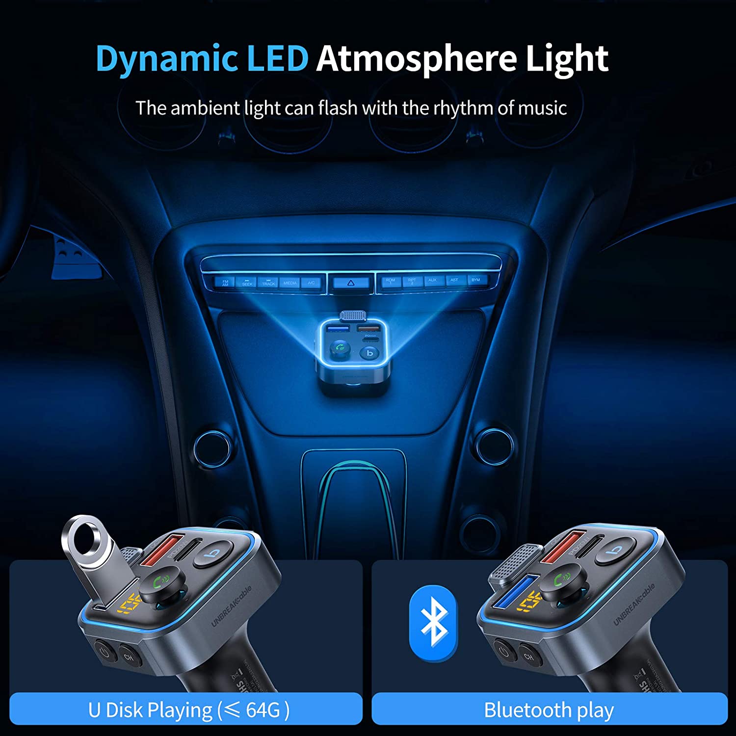 UNBREAKcable Bluetooth FM Transmitter with PD Charger photo 8