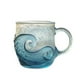 thumbnail image 2 of Vaso Para Beber Taza de vidrio marino con forma de ola, 30 cm (12"), hecha a mano, de vidrio texturizado, ideal para café, té, playa y surf (1 unidad). Rkxzt, 2 of 5