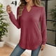 thumbnail image 1 of MHFRRA Camiseta de Manga Larga con Cuello En V para Mujer, Informal, de Rayas Suaves y Cepilladas, para Uso Diario, Cómoda, Elástica y Básica. Vino, 1 of 4
