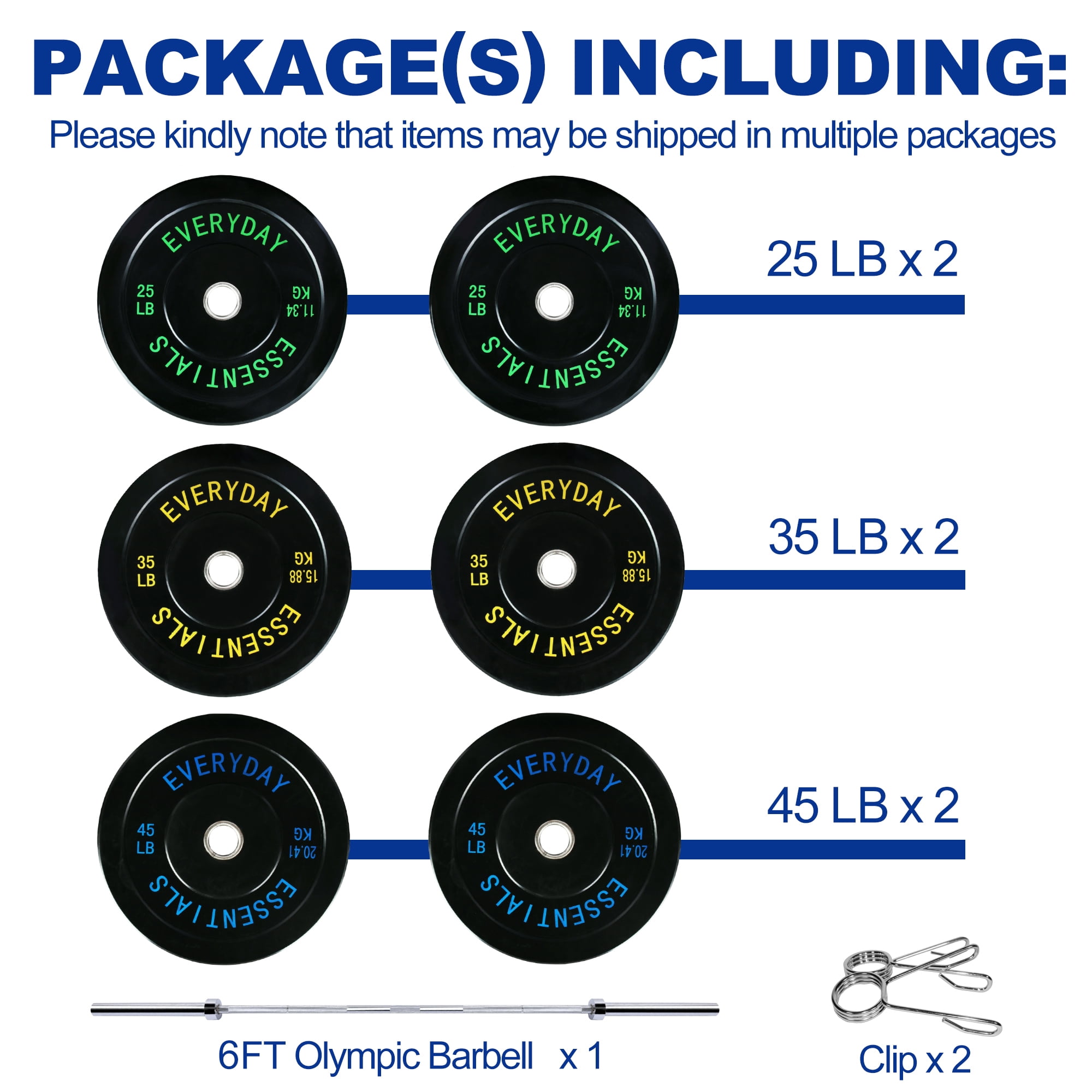 BalanceFrom Olympic Bumper Plate Weight Plate with Steel Hub, Black, 210 lbs Set with 6FT Olympic Barbell and Clips, Multiple Packages