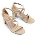 thumbnail image 3 of BURUDANI Women's Ankle Strap Dress Pump Low Chunky Heel Sandals NUDE/SUEDE Size 9.5, 3 of 8