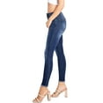 thumbnail image 3 of Angry Rabbit Women's Juniors Mid Rise Premium Denim Frayed Hem Jeans (30, Dark Denim), 3 of 5