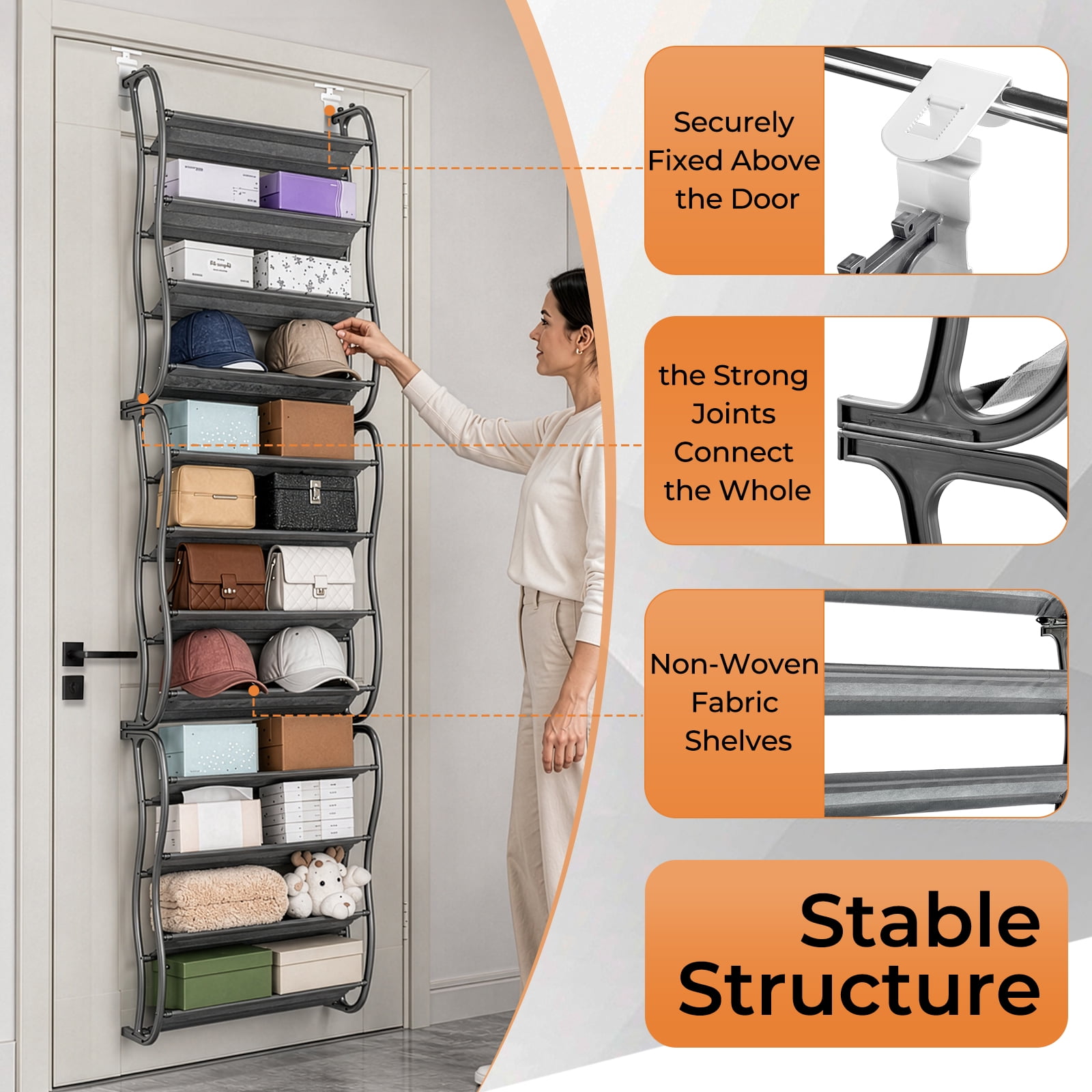 Astoutdoor 12-Tier Hanging Door Shoe Rack, Grey, 19.68 x 6.69 x 71.26 in
