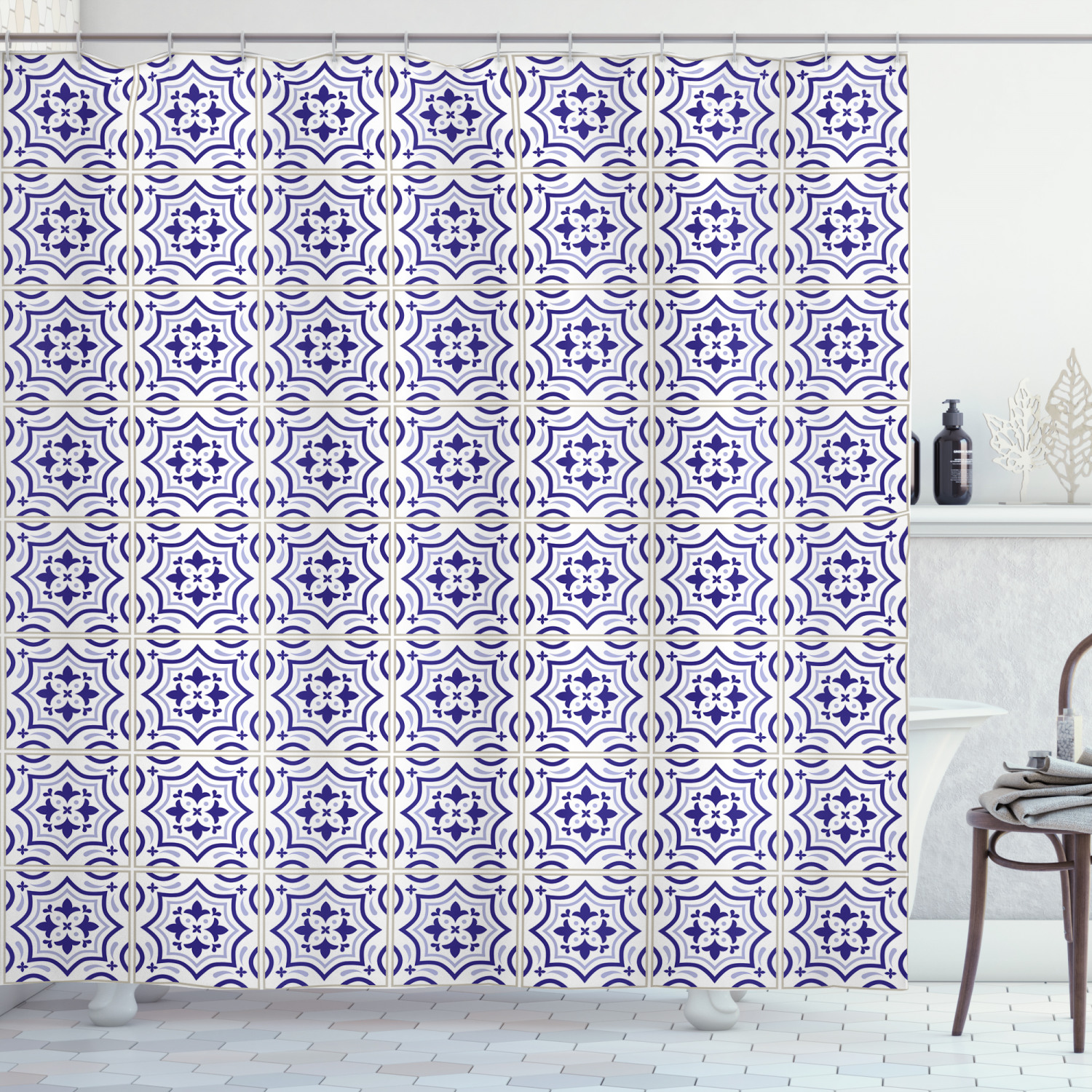 portuguese tile shower curtain