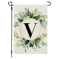 Clearance Under $5!Yyuenw Monogram Letter V Garden Flag Floral 12x36 Inch Double Sided for Outside Small Burlap Family Last Name Initial Yard Flag
