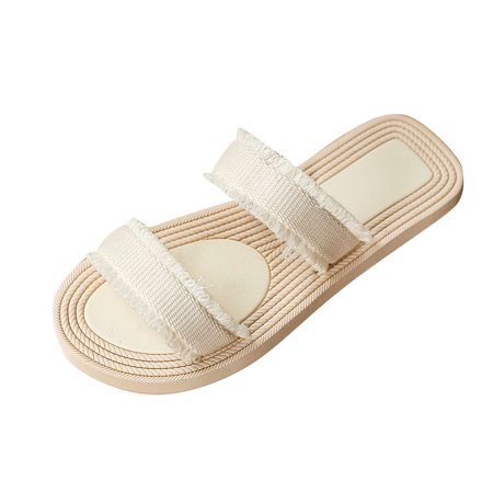 

slipper for Women Fashion Summer Women Slippers Double Strap Solid Color Flat Lightweight Casual Beach cloth Dress Sandals for Women Beige