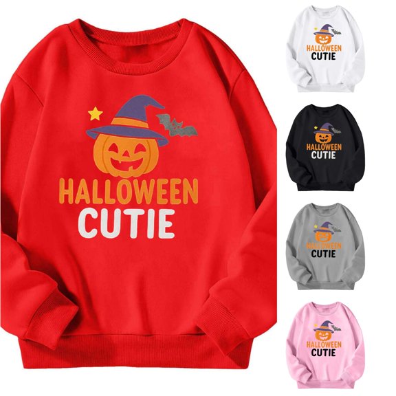 Zylarhe Halloween Sweatshirts for Kids Halloween Girls Hoodies Pumpkin Print Long Sleeve Loose Pullover Casual Fall Red 5-6 Years