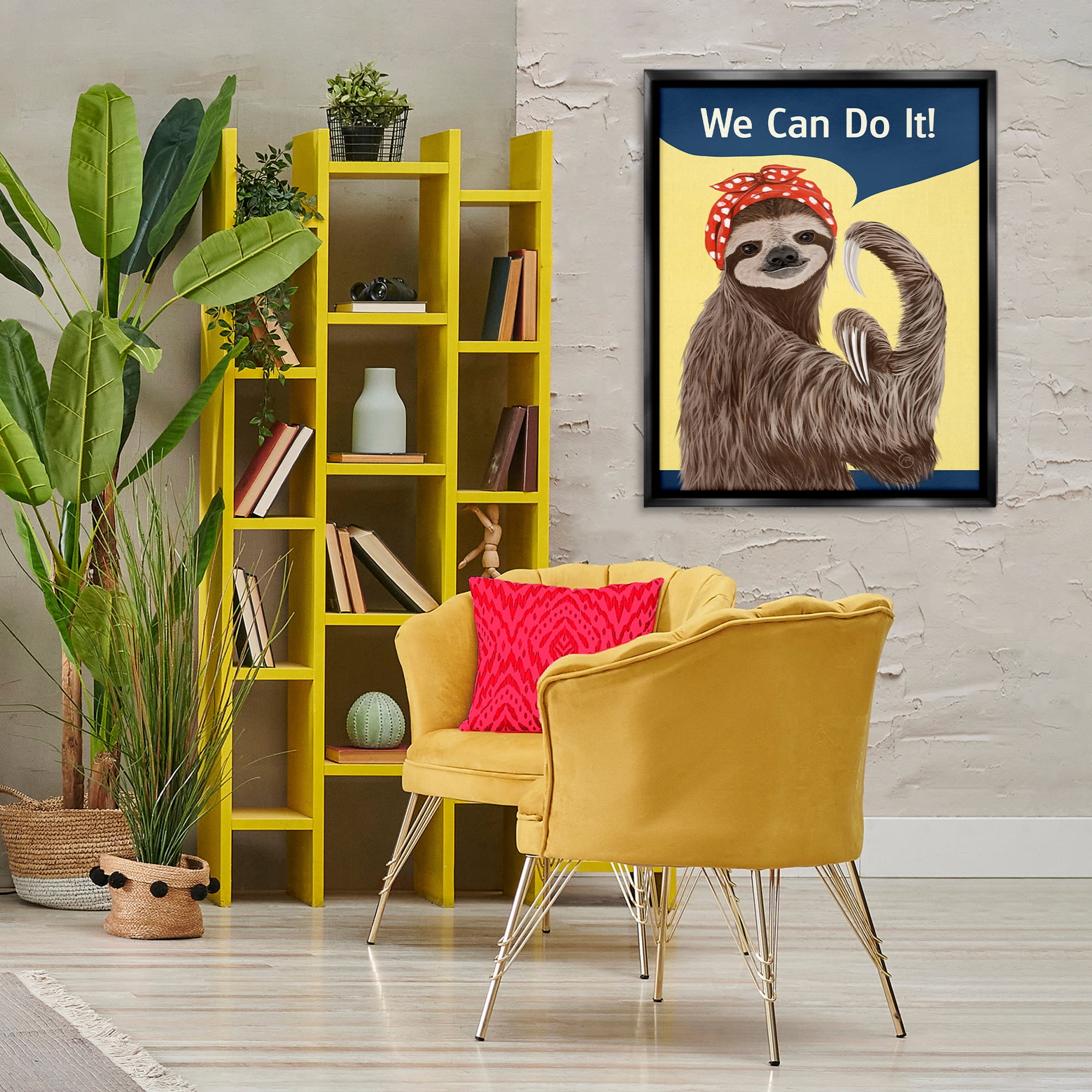 Stupell Industries We Can Classic Sloth Novelty & Humor Painting Black Floater Framed Canvas Art Print Wall Art, 25 x 31