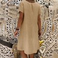 thumbnail image 3 of Women‘s Summer Loose Solid Color Short-sleeved V-neck A-line Dress, 3 of 9