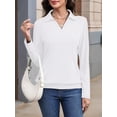 thumbnail image 5 of Womens T-Shirts Long Sleeve Banded Bottom Tops Business Casual Tops Collared V Neck Blouses White XL, 5 of 7